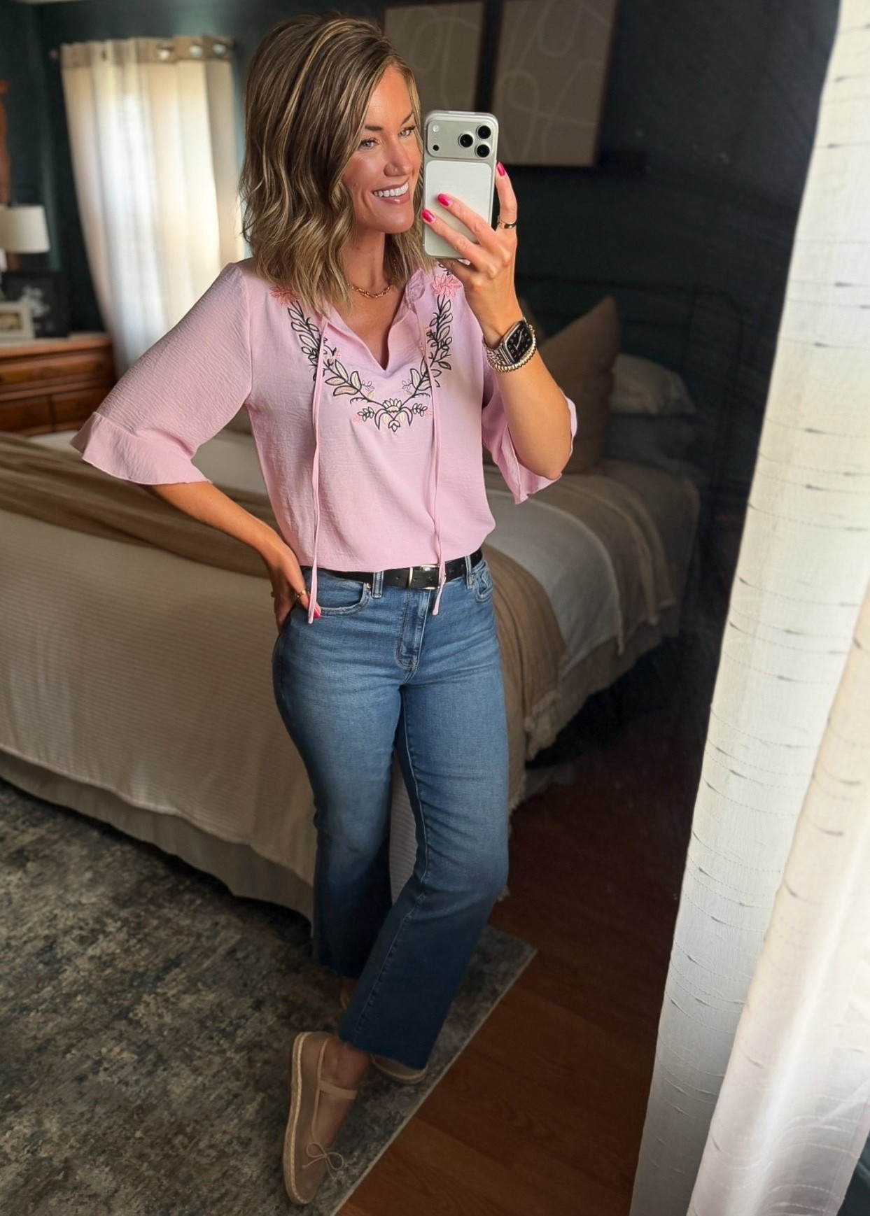 Pretty, flowy top perfect for Spring. 
Wearing small
Jeans 6, size down if betweenn due

#LTKootd #LTKSeasonal #LTKOver40