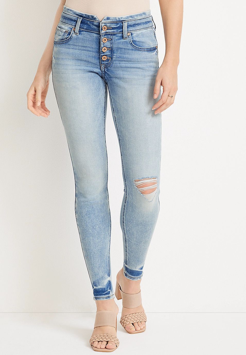 edgely™ Super Skinny Mid Rise Notched Waist Button Fly Jean | Maurices