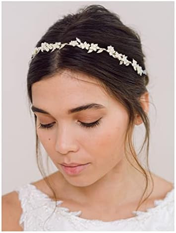 SWEETV Pearl Bridal Headpiece Gold Leaf Wedding Headband for Bride Hair Accessories Handmade Flow... | Amazon (US)