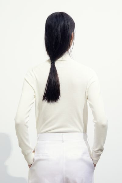 Polo-neck jumper - Polo-neck - Long sleeve - White - Ladies | H&M GB | H&M (UK, MY, IN, SG, PH, TW, HK)