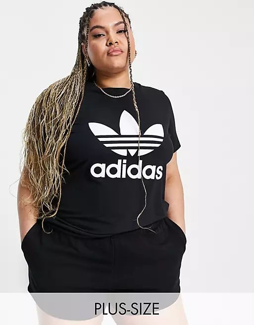 adidas Originals Plus adicolor large logo t-shirt in black | ASOS (Global)