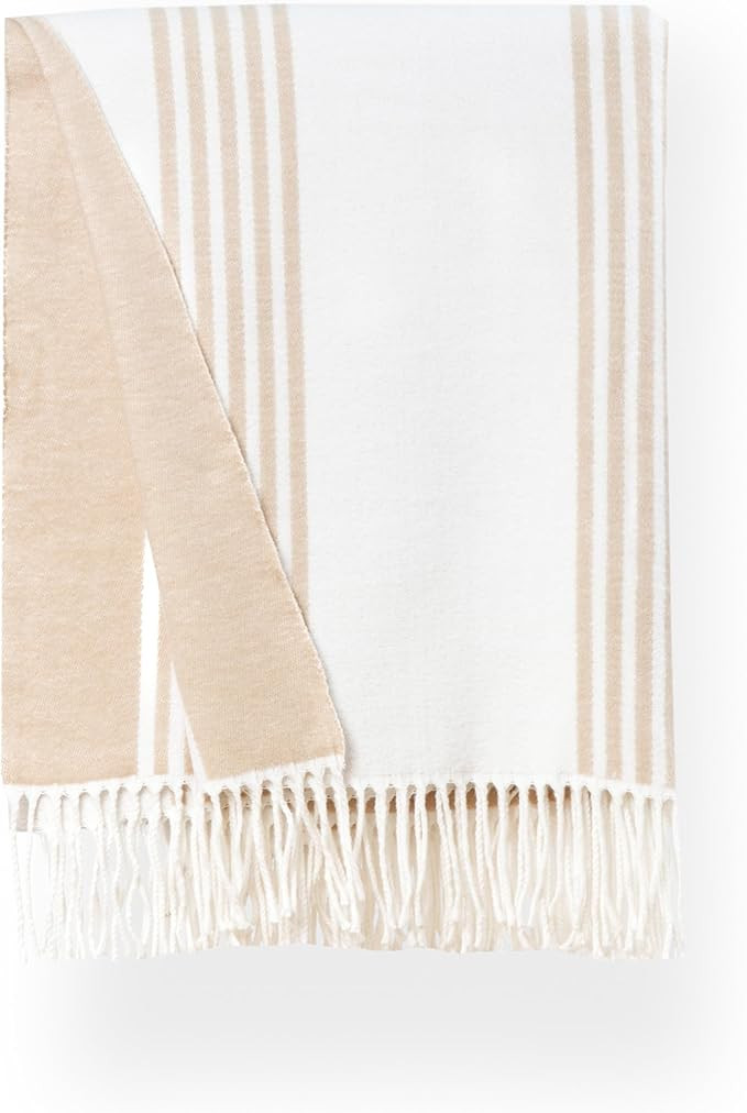 Hofdeco Premium Coastal Decorative Throw Blanket for Patio Couch Sofa, Neutral Tan Vertical Strip... | Amazon (US)