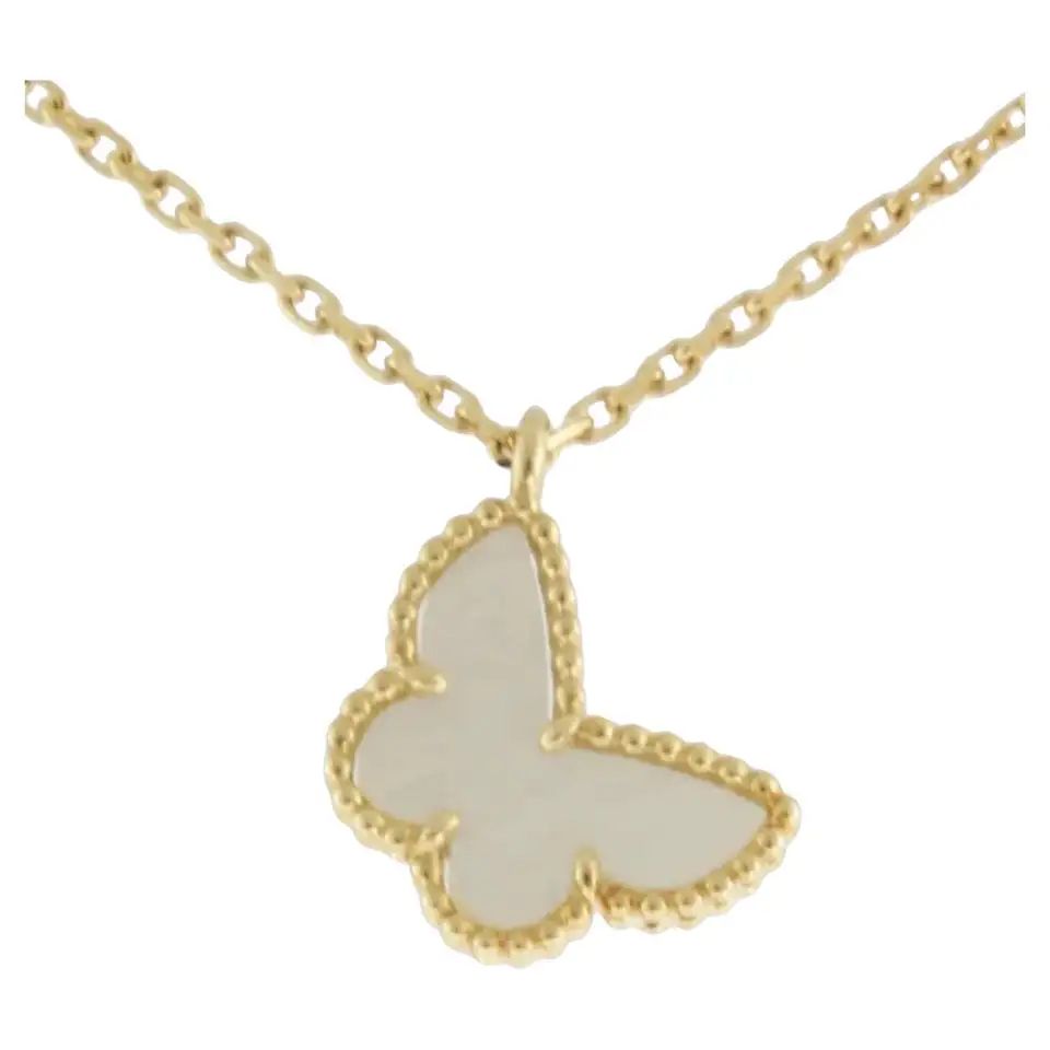 Van Cleef & Arpel MOTHER OF PEARL Butterfly Necklace Sweet Alhambra Yellow gold | 1stDibs