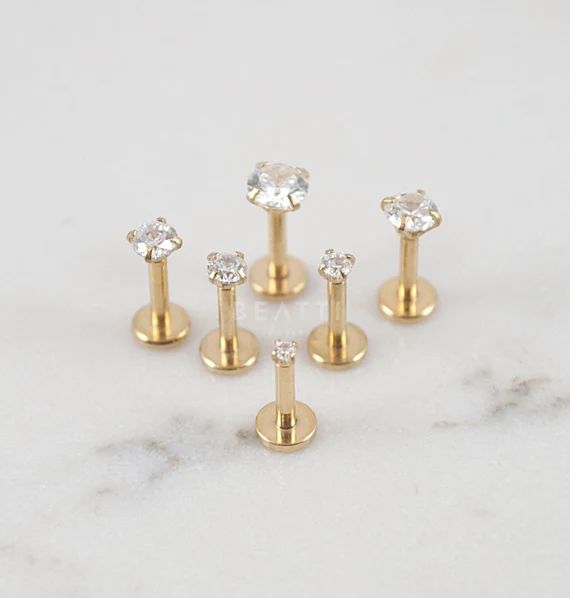 16G Gold Titanium Anodized Labret studs/ 1.5mm - 4mm Cartilage earring/Tragus stud/Internal threa... | Etsy (US)