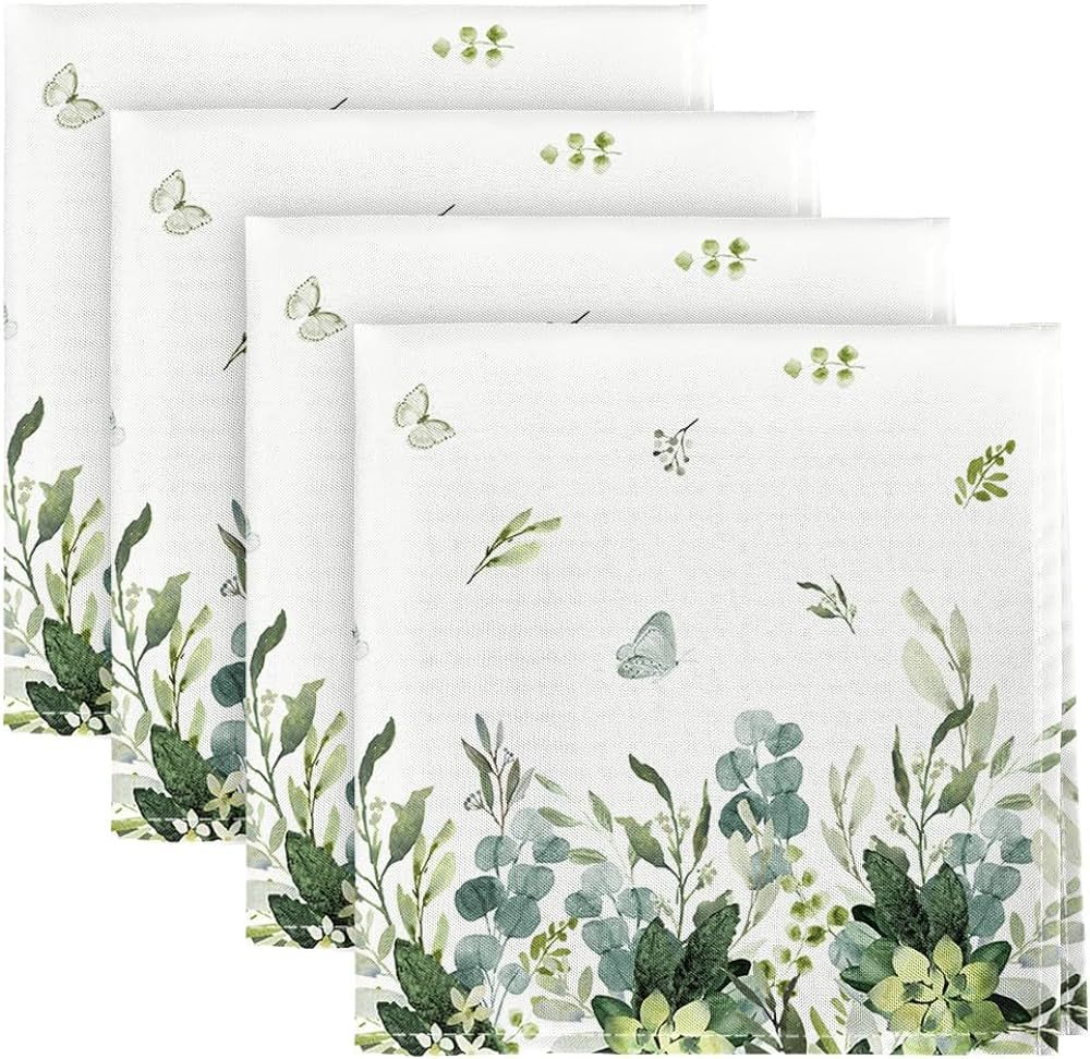 Horaldaily Spring Summer Cloth Napkins 18 x 18 Inch, Eucalyptus Floral Party Dinner Decoration Wa... | Amazon (US)