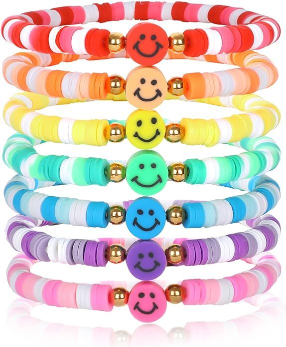 Rainbow Heishi Surfer Bracelets Set for Women Girls Stackable Clay Beaded Bracelets Disc Stretch ... | Amazon (US)