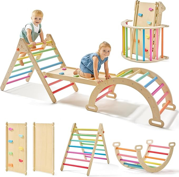 Tiny Land Pikler Triangle Set, 7-in-1 Foldable Pikler Triangle Climbing Toys Set for Kids,Baby In... | Amazon (US)
