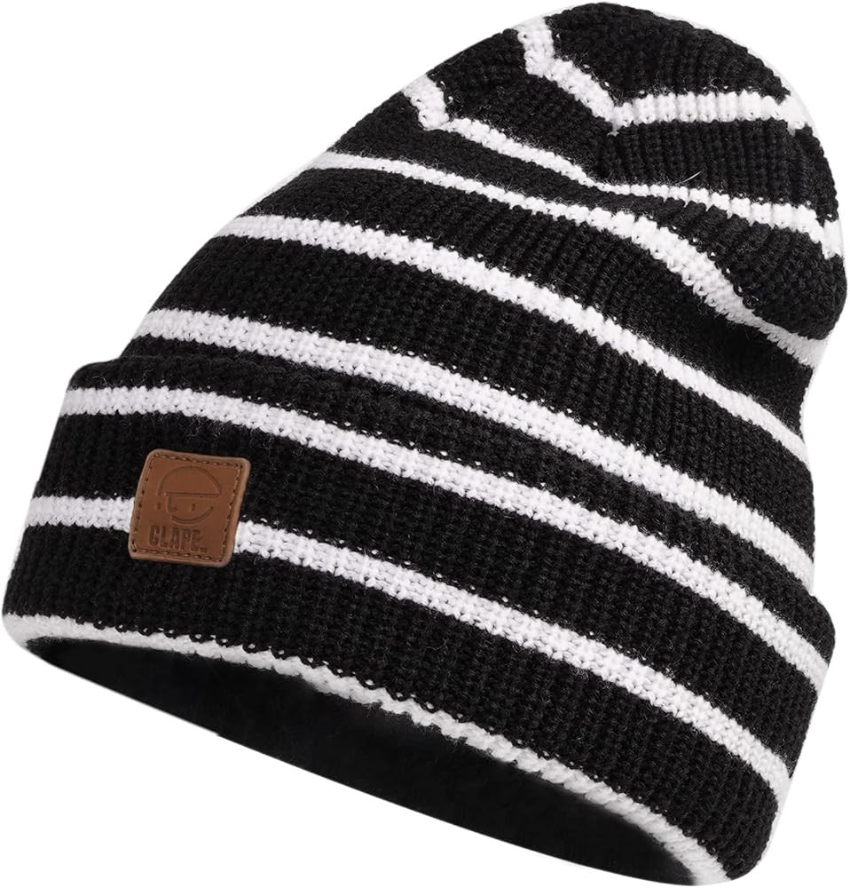 CLAPE Unisex Slouchy Cuff Toboggan Cap Knit Hat Fashion Striped Beanie Stocking Cap Warm Cozy Kni... | Amazon (US)