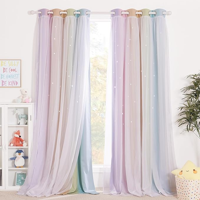 NICETOWN Star Curtains for Girls Bedroom - Double Layer Sheer Overlay for Kids Room Decor Princes... | Amazon (US)