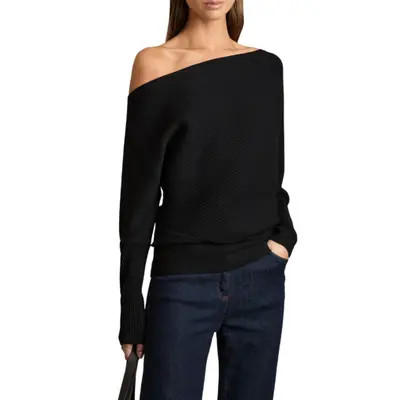 Reiss Lorna Off the Shoulder Rib Sweater in Black at Nordstrom, Size Small | Nordstrom
