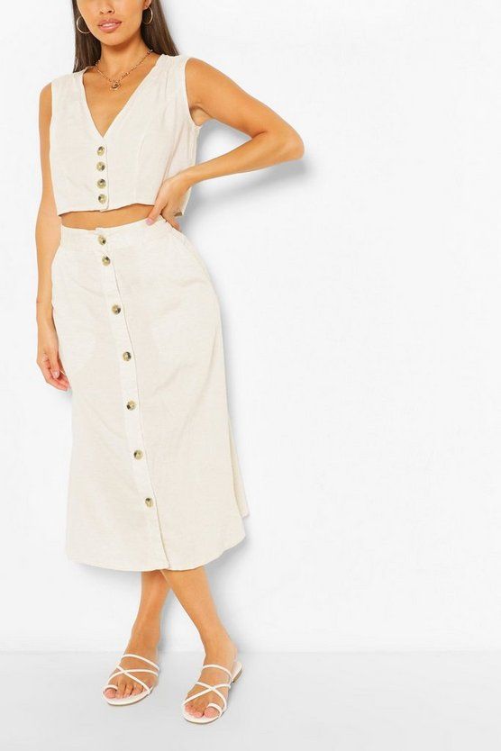 Button SleevelessTop & Midi Skirt Co-ord Set | Boohoo.com (US & CA)