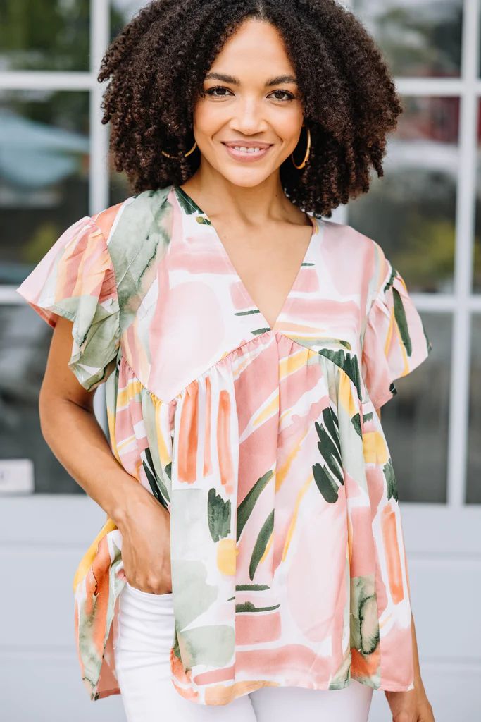 Set The Scene Sage Green Abstract Top | The Mint Julep Boutique