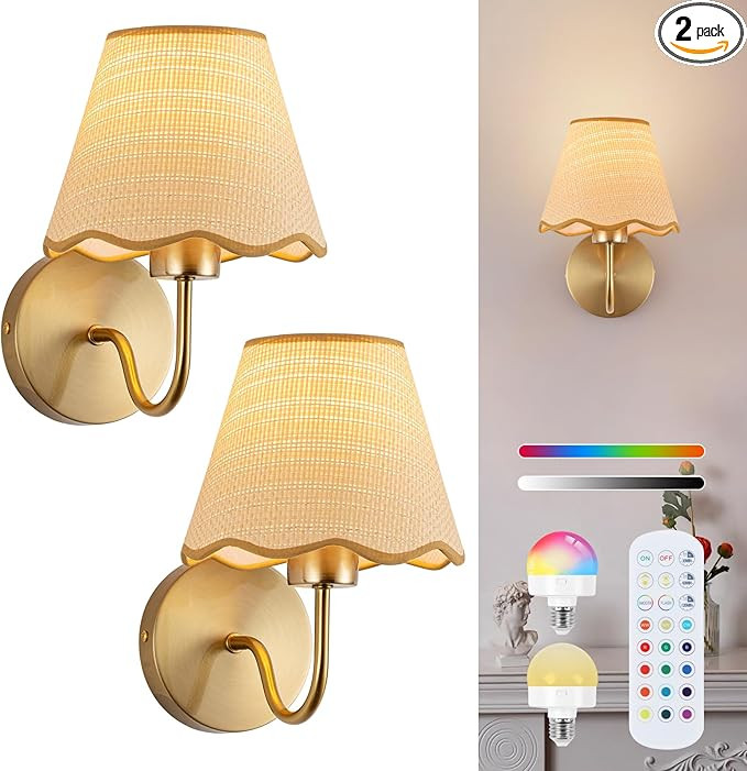 ADISUN Battery Operated Wall Sconce Set of 2, Gold Wall Lamps Rechargeable Bulbs for Living Room,... | Amazon (US)