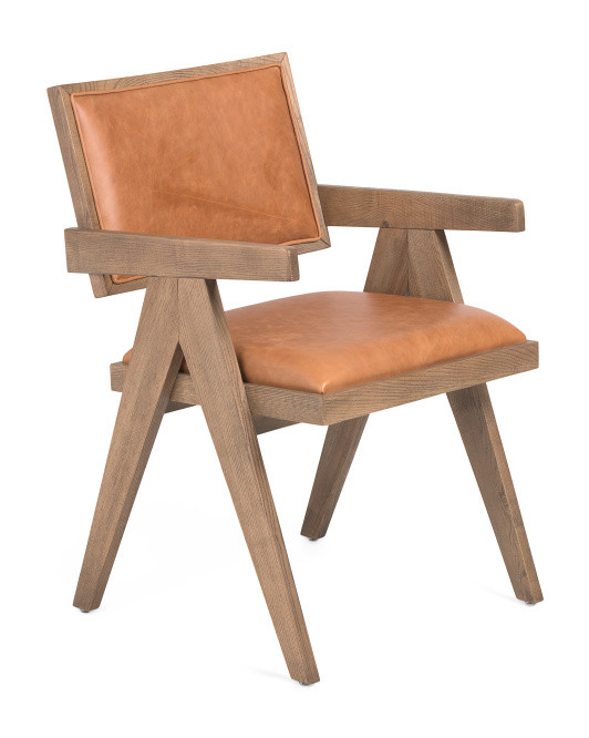 22x33 Leather Dolton Ash Wood Dining Arm Chair | TJ Maxx