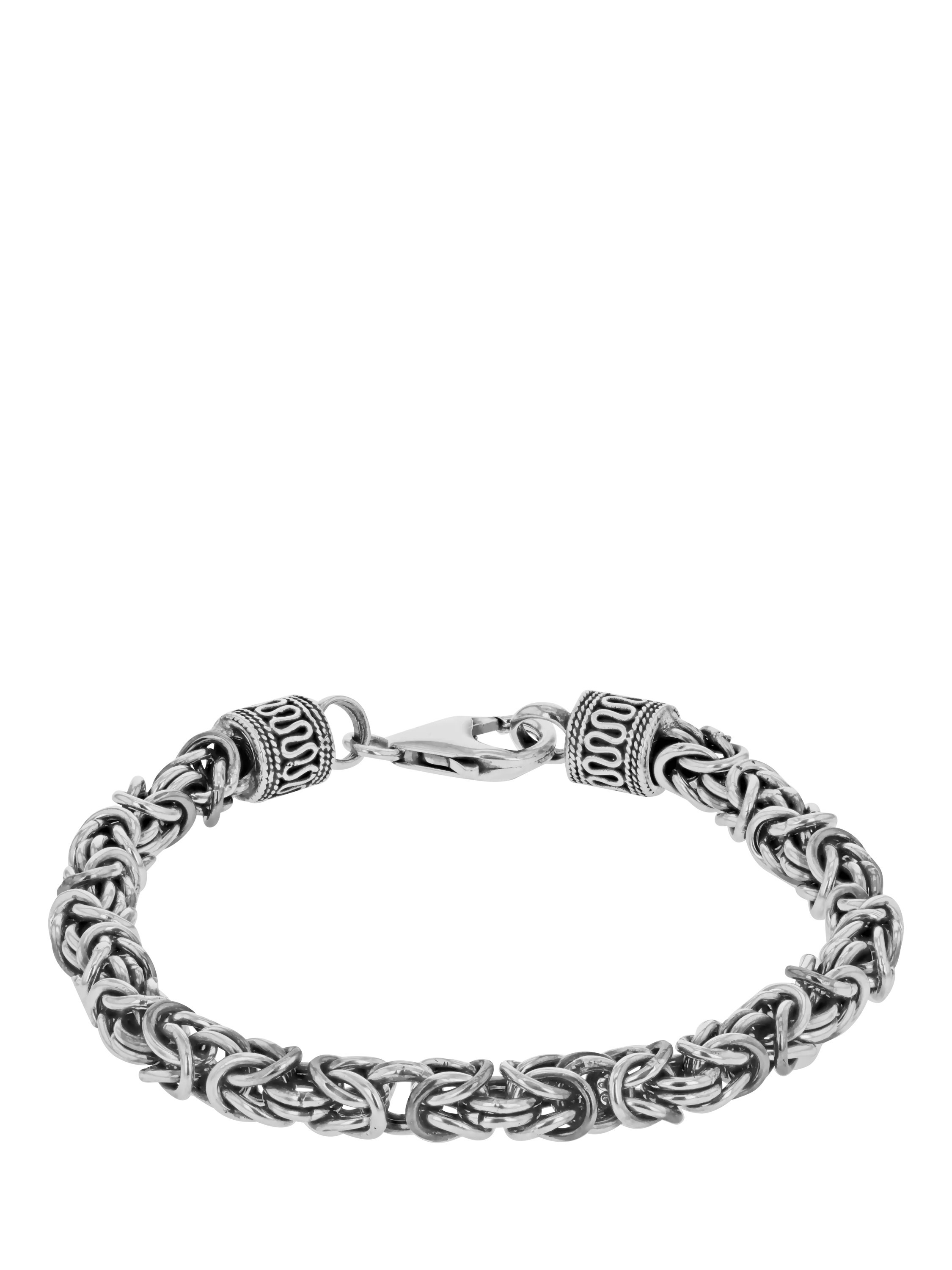 Hoxton London Men's Rhodium Plated Byzantine Bracelet, Silver | John Lewis (UK)