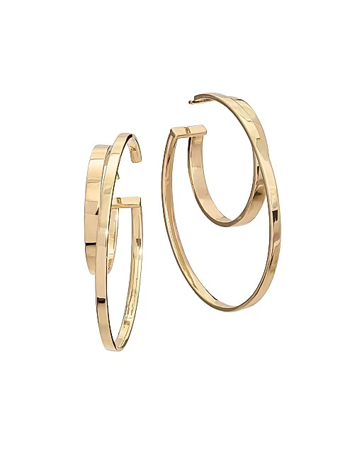 Medium 14K Yellow Gold Flat Edge Medium Double-Hoop Earrings | Saks Fifth Avenue