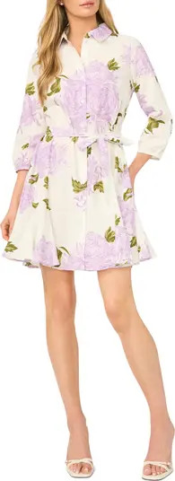 Floral Tie Belt Cotton Mini Shirtdress | Nordstrom