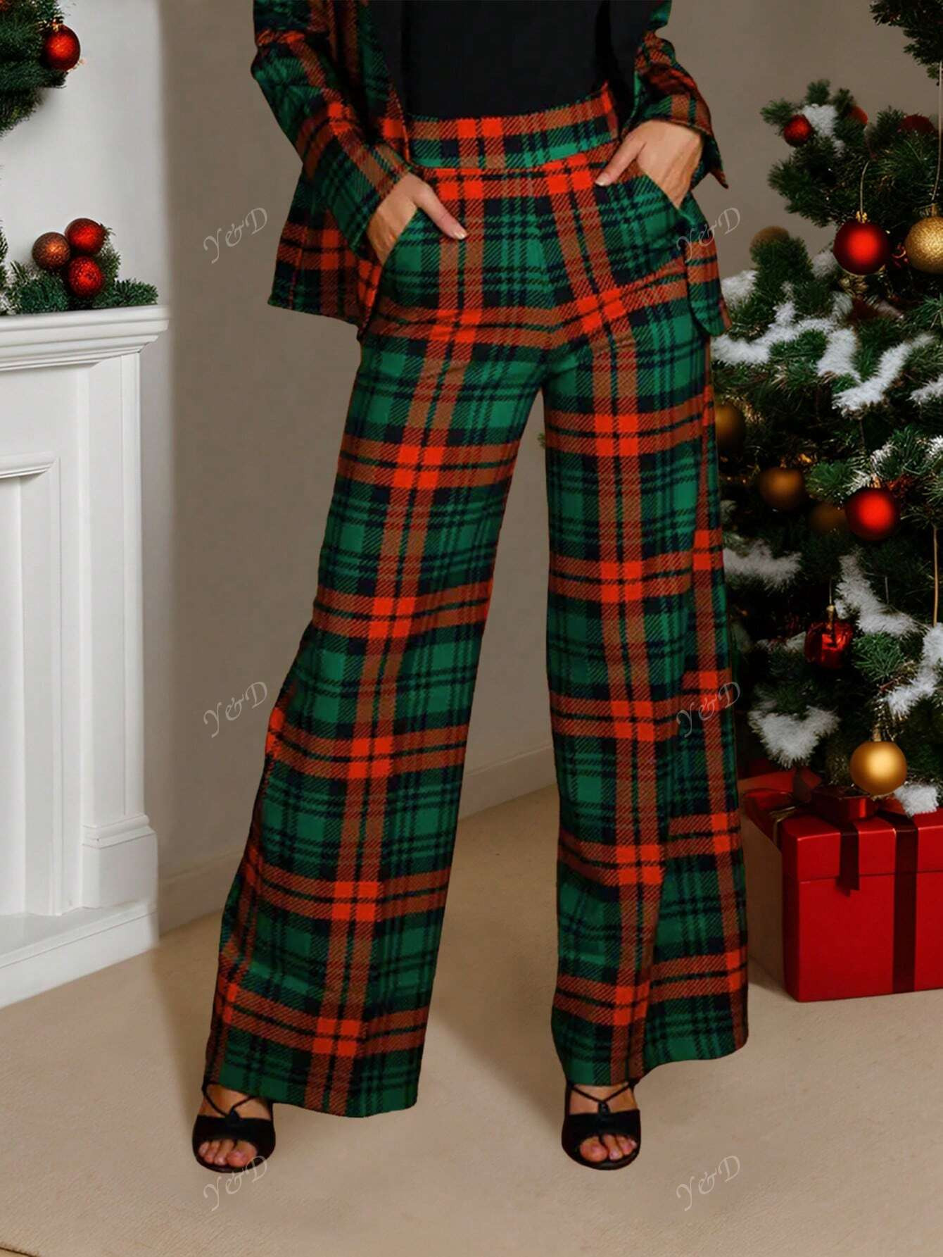 Christmas Plaid Pockets Straight-Leg Pants | SHEIN