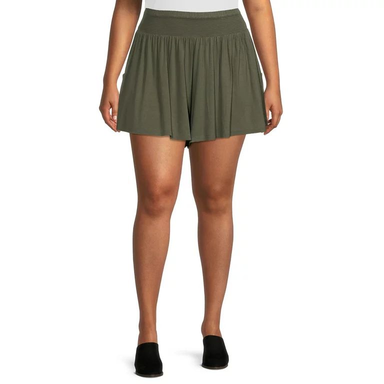 Terra & Sky Women's Plus Size Smocked Waist Knit Shorts | Walmart (US)