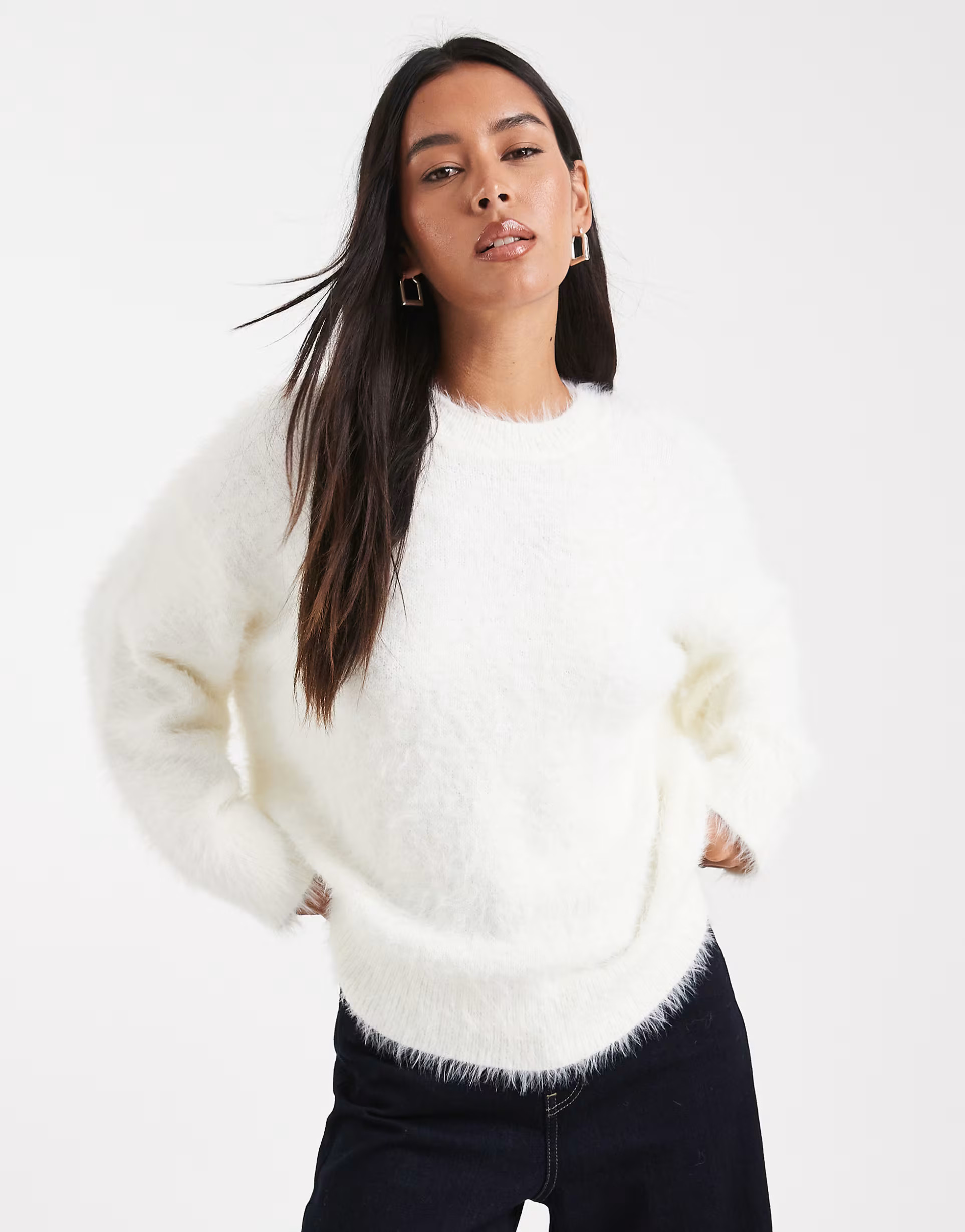 ASOS DESIGN knitted oversized jumper in eyelash yarn in cream | ASOS | ASOS (Global)
