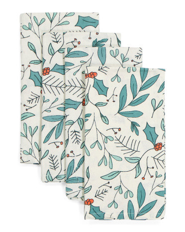 Set Of 4 100 Percent Cotton Christmas Leaves Napkins | TJ Maxx