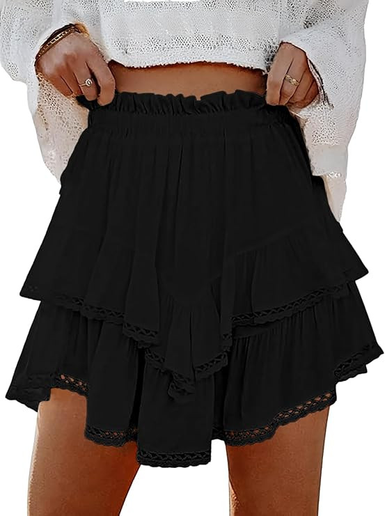 Lepunuo Boho Shorts for Women High Waisted Ruffle Tiered Flowy Skirts with Shorts Underneath West... | Amazon (US)