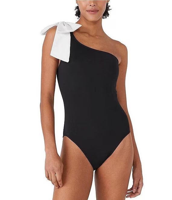 Solid Contrast Color One Shoulder Bow Tie One Piece Swimsuit | Dillard's