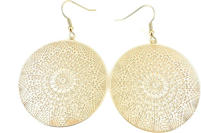 BURIUS Gold filigree round disc earrings medallion 1 5/8 inchess | Amazon (US)