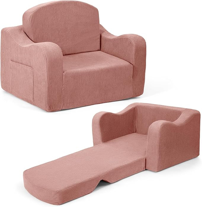 Kids Sofa Chair, 2-in-1 Kids Couch, Fold Out Foam Sofa, Pink | Amazon (US)