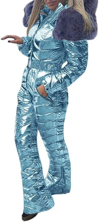 Women Winter Onesies Ski Suit Winter Windproof Rain Snow Coat Fur Collar Ski Jumpsuit Snowsuit | Amazon (US)