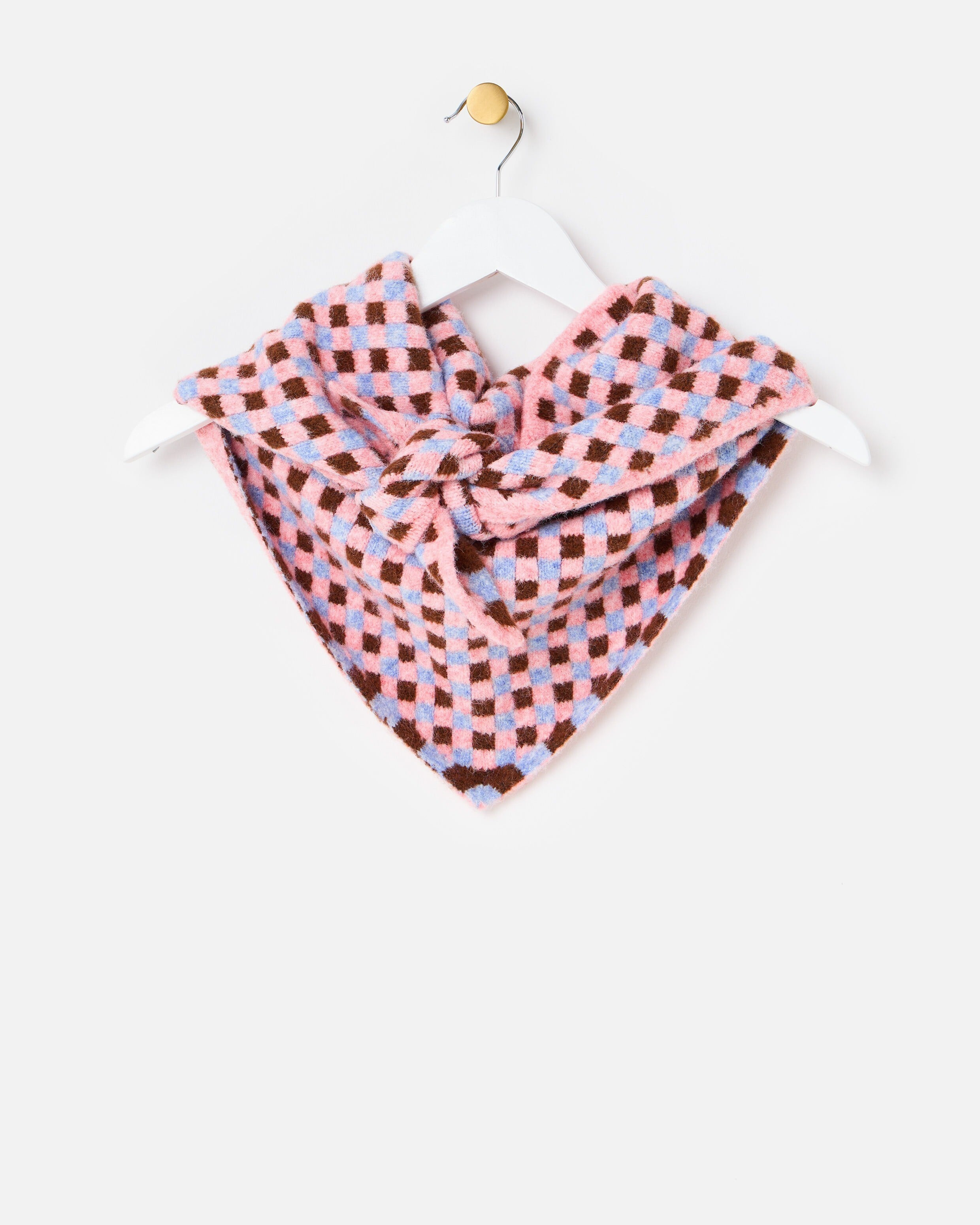 Pink & Brown Checked Knitted Triangle Scarf | Oliver Bonas | Oliver Bonas (Global)