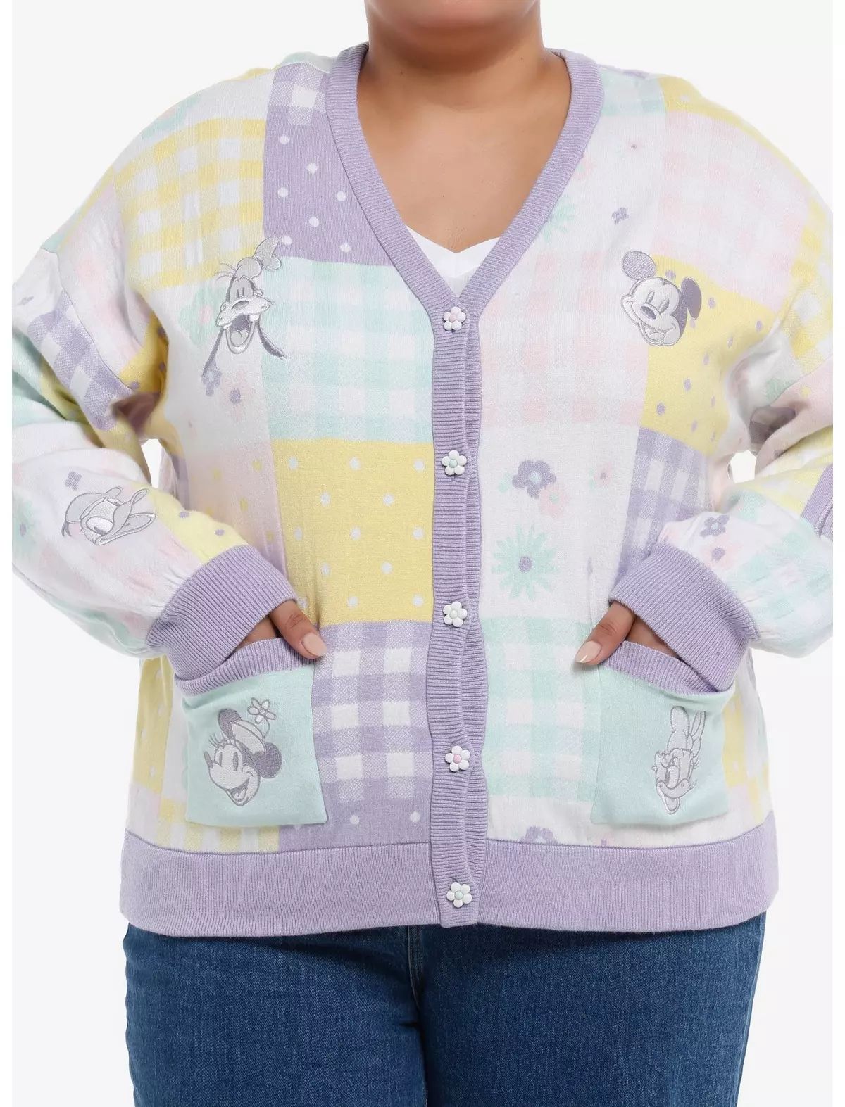 Her Universe Disney Mickey Mouse And Friends Pastel Gingham Girls Cardigan Plus Size | Hot Topic