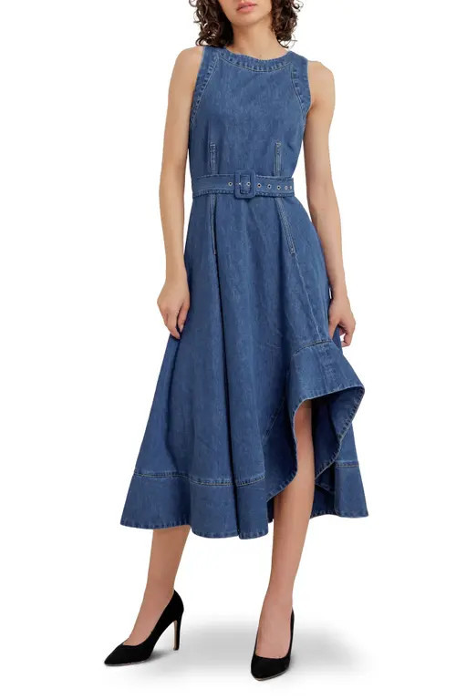 FREEMARKET Sleeveless Belted Denim Dress in Indigo at Nordstrom, Size Small | Nordstrom
