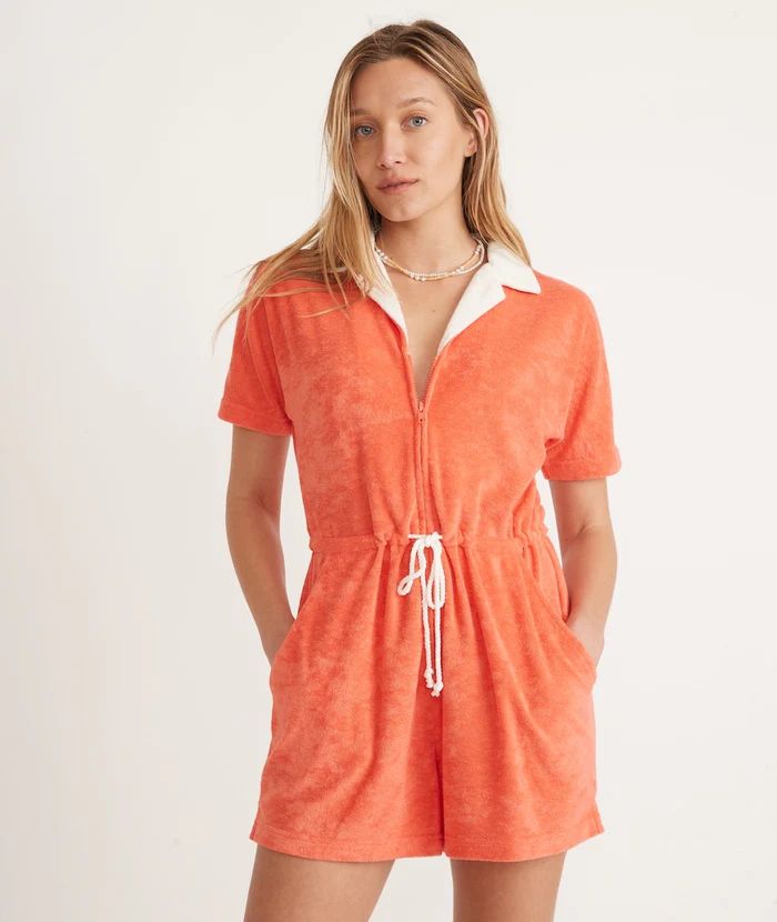 Terry Out Romper in Hot Coral | Marine Layer