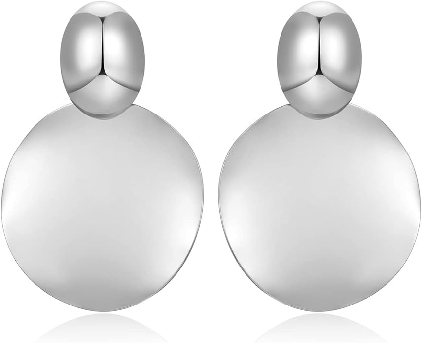 FAMARINE Big Disc Drop Earrings Gold Dangle Earrings Round Hammered Earrings Women | Amazon (US)