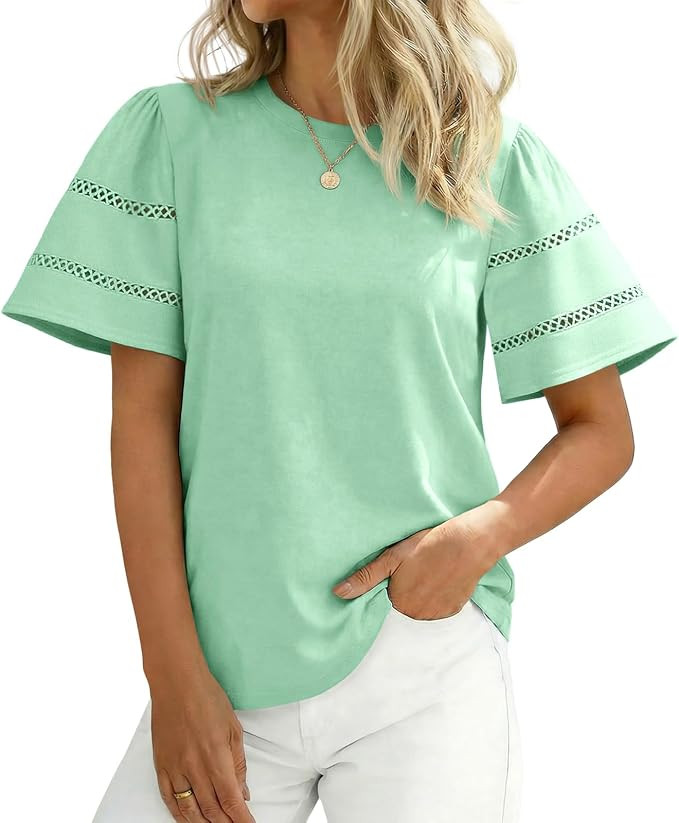 Tankaneo Womens Eyelet Short Sleeve Tops Crewneck Tunics | Trendy, Casual, Loose Fit, Summer T Sh... | Amazon (US)