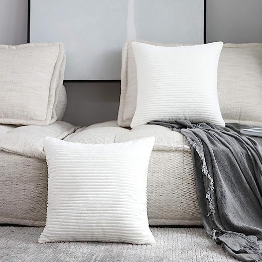 Home Brilliant Set of 2 Decorative Pillow Cover Solid Striped Corduroy Plush Velvet Cushion Cover... | Amazon (US)