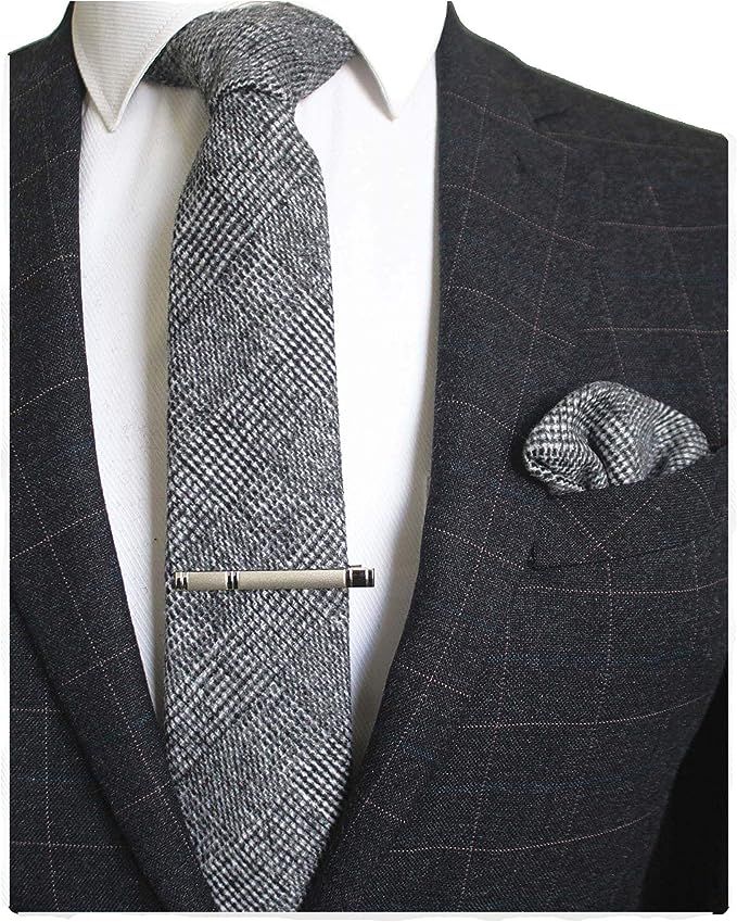 JEMYGINS Solid Color Cashmere Wool Necktie and Pocket Square Tie Clip Sets for Men | Amazon (US)