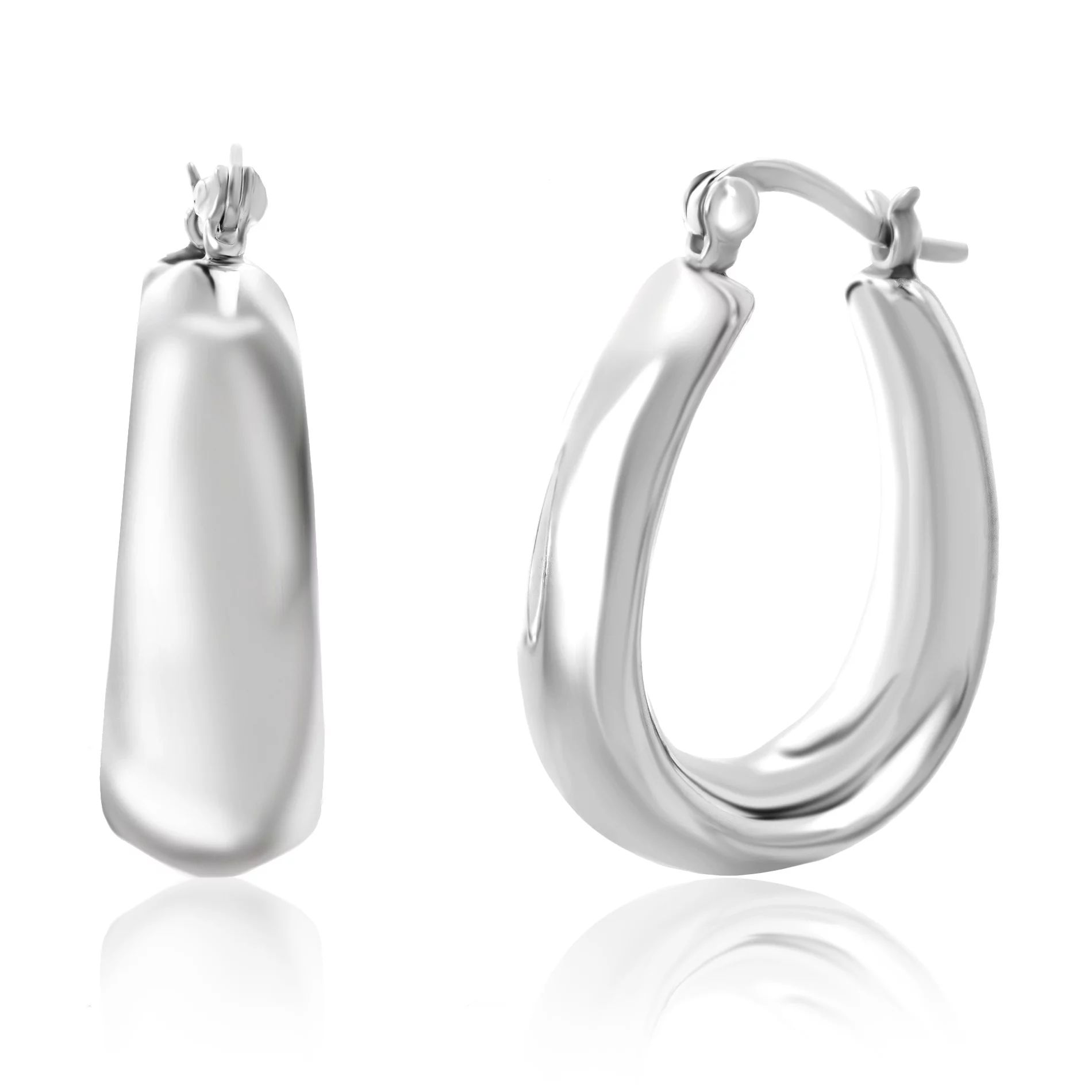 Lesa Michele Women's Polished Rhodium Plated Silver Wide Oval Hoop Earrings - Walmart.com | Walmart (US)