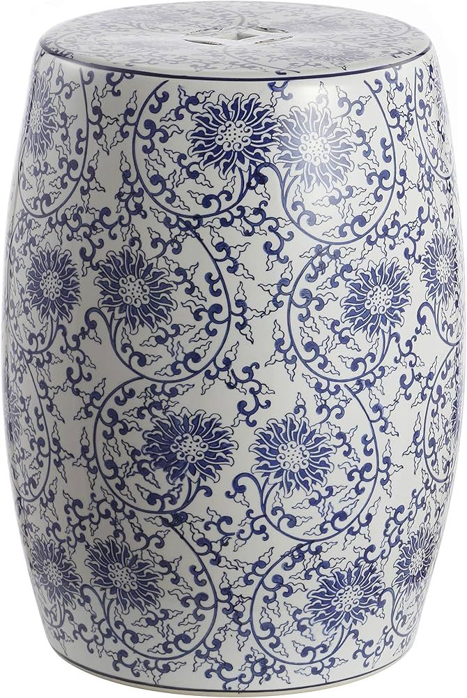 JONATHAN Y TBL1009A Lotus Blossom 17.5" Chinoiserie Ceramic Drum Garden Stool Bohemian, Coastal, ... | Amazon (US)