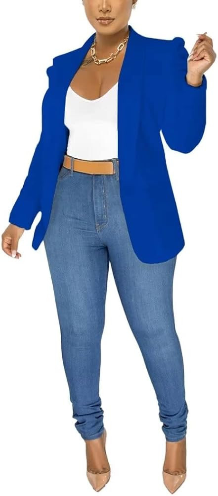 Women's 2022 Fall Blazers for Work Professional Casual Puff Sleeve Open Front Blazer Jacket Coat | Amazon (US)