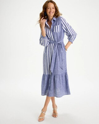 Women's Linen-Cotton Striped Shirtdress in Blue | Chico's | Chico's
