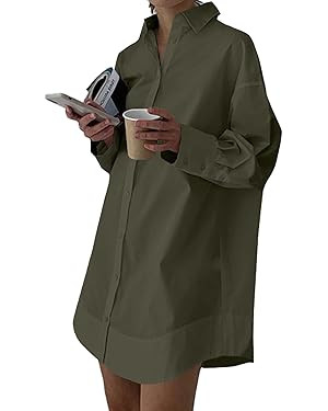 LYANER Casual Loose Shirt Dress Mini Dresses | Amazon (US)