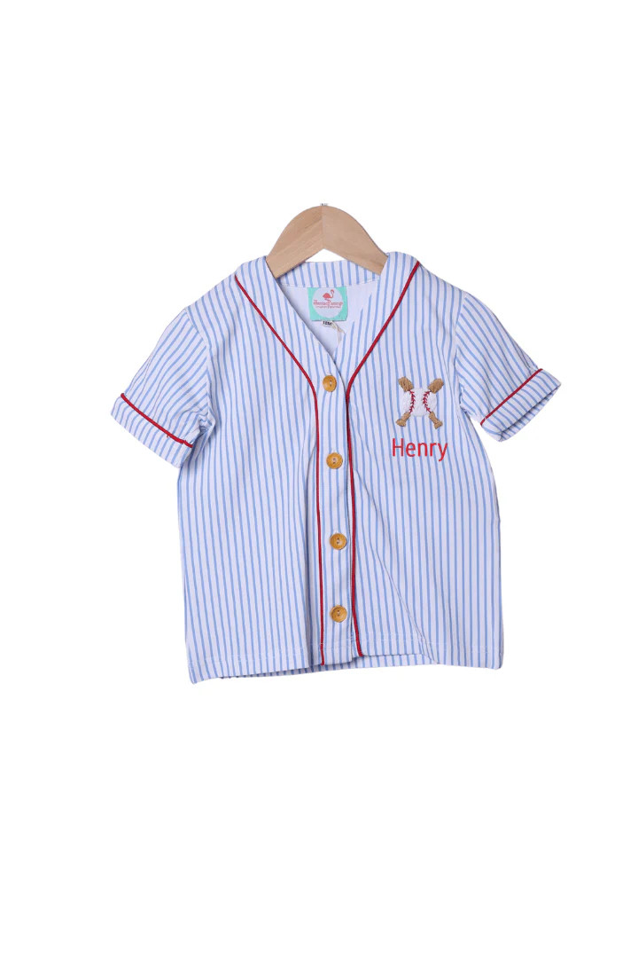 Blue Stripe Baseball Jersey | The Smocked Flamingo