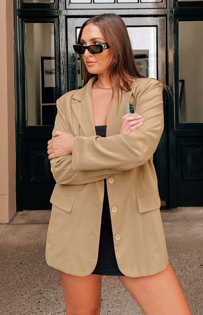 Logan Tan Oversized Blazer | Beginning Boutique (US)