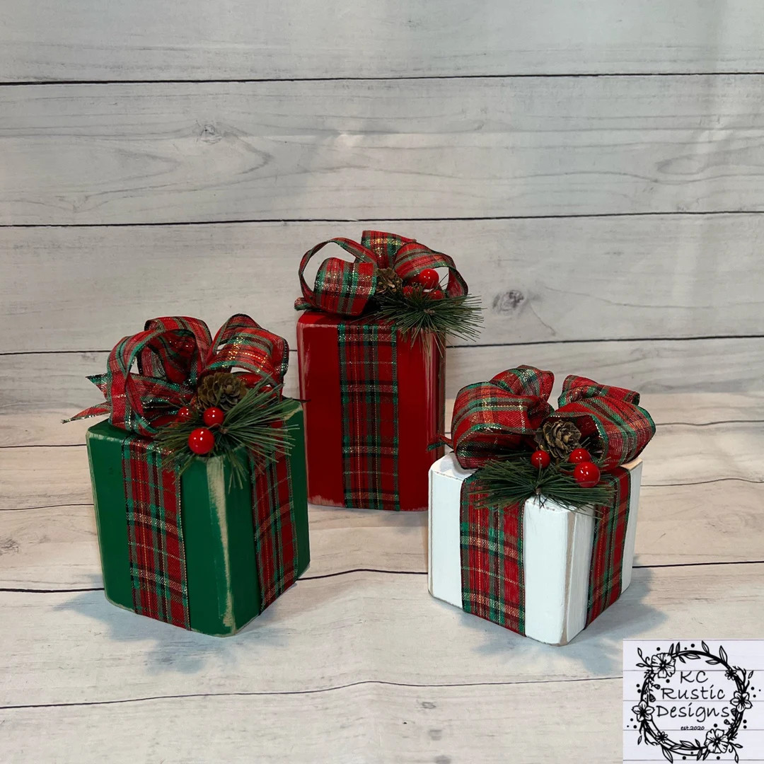 Wooden Christmas presents/Christmas decorations/faux Christmas presents/mantle decor/buffet decor... | Etsy (US)