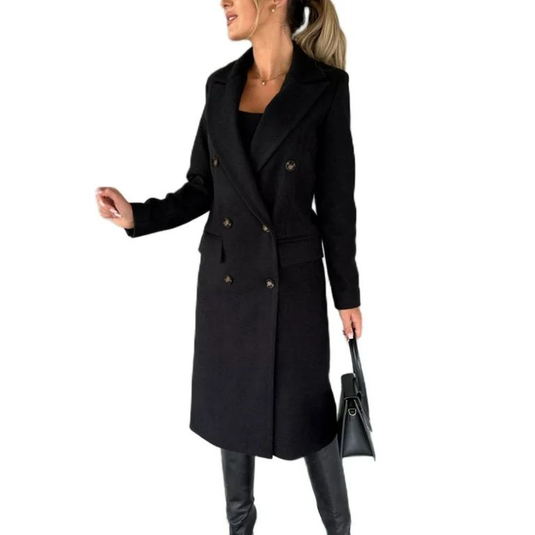 Cindysus Ladies Elegant Solid Color Jacket Women Long Length Pea Coats Wool Blend Holiday Lapel C... | Walmart (US)