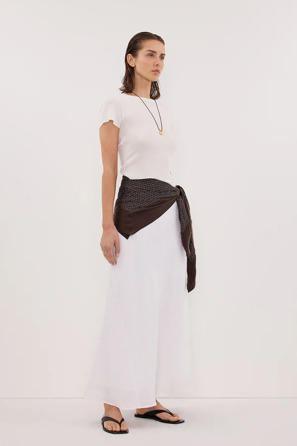 SYRAH WHITE LINEN MIDI SKIRT | DISSH