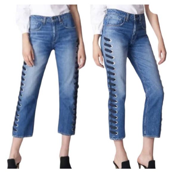 Veronica Beard INES 10.75"  girlfriend lace up split side ankle jeans J1 4678 | Poshmark