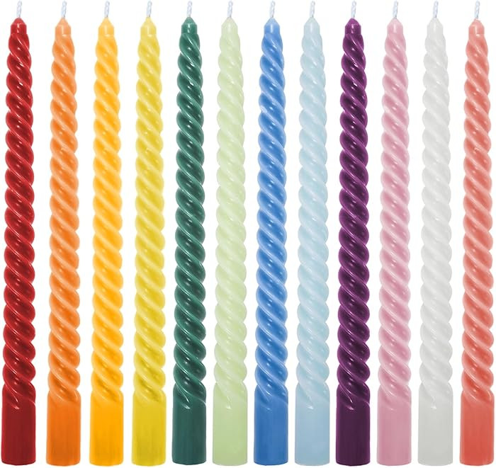 Whaline 12Pcs 10 Inch Colored Spiral Taper Candles 12 Colors Dripless Twisted Wax Candles Long Un... | Amazon (US)